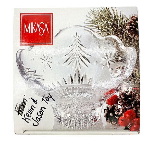 Mikasa Christmas Night Footed Bowl Clear Crystal WY601/810 Holiday Gift Boxed - Picture 2 of 6